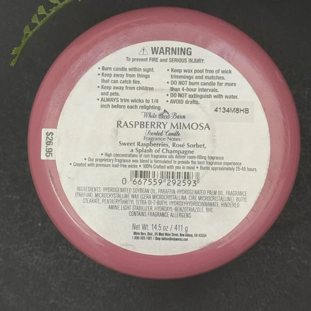 BBW Raspberry Mimosa White Barn Bath & Body Works 3 Wick Candle